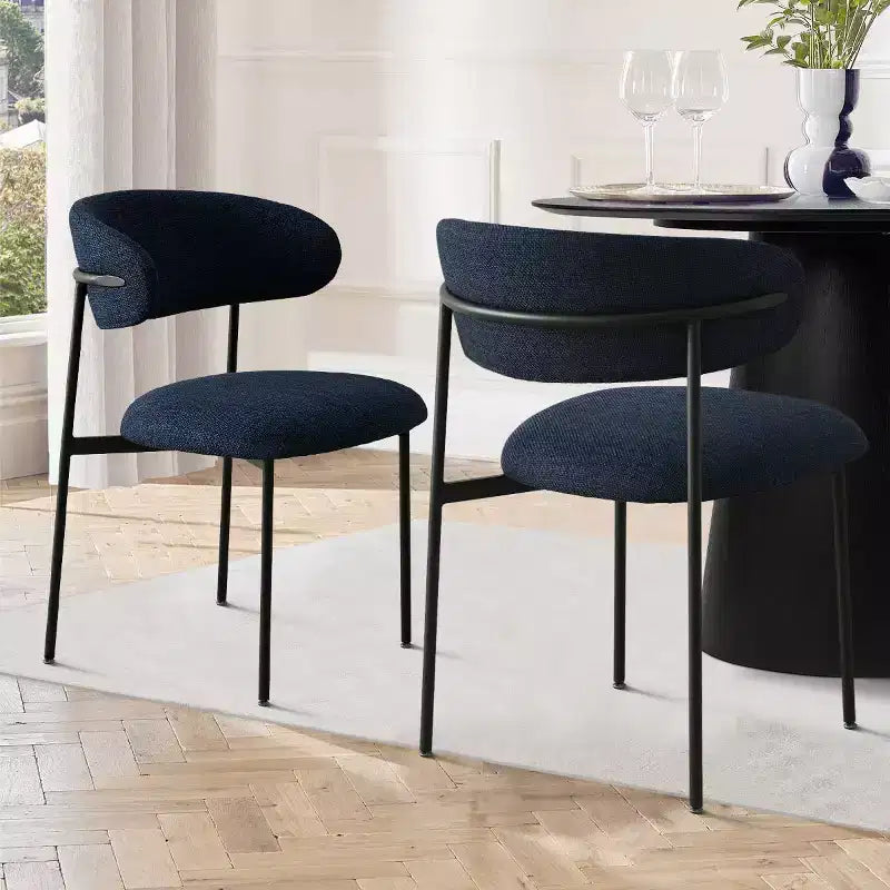 Set di 2 sedie da pranzo imbottite, sedie moderne da cucina con schienale aperto, seduta in morbido tessuto e gambe in metallo nero