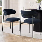 Set di 2 sedie da pranzo imbottite, sedie moderne da cucina con schienale aperto, seduta in morbido tessuto e gambe in metallo nero