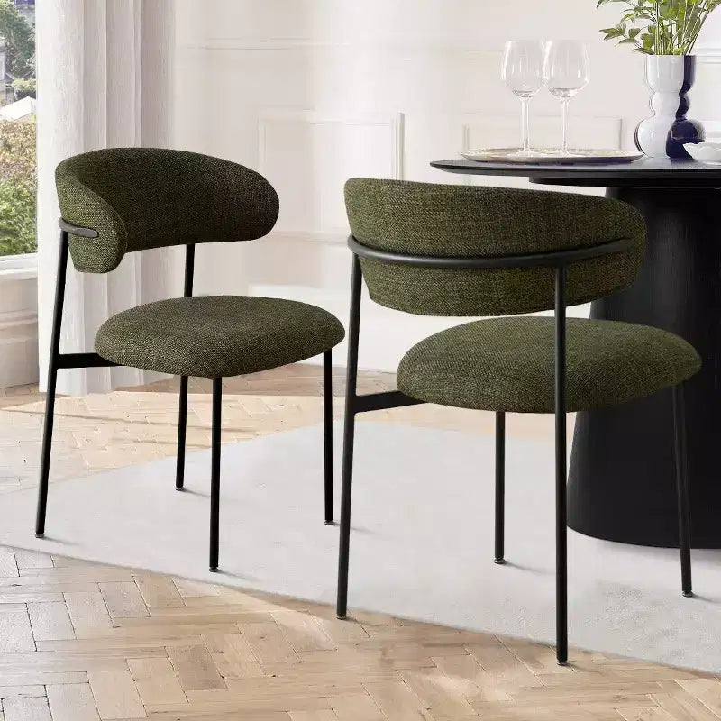 Set di 2 sedie da pranzo imbottite, sedie moderne da cucina con schienale aperto, seduta in morbido tessuto e gambe in metallo nero