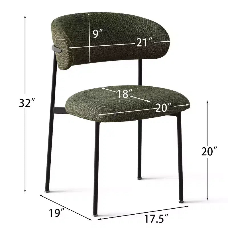 Set di 2 sedie da pranzo imbottite, sedie moderne da cucina con schienale aperto, seduta in morbido tessuto e gambe in metallo nero