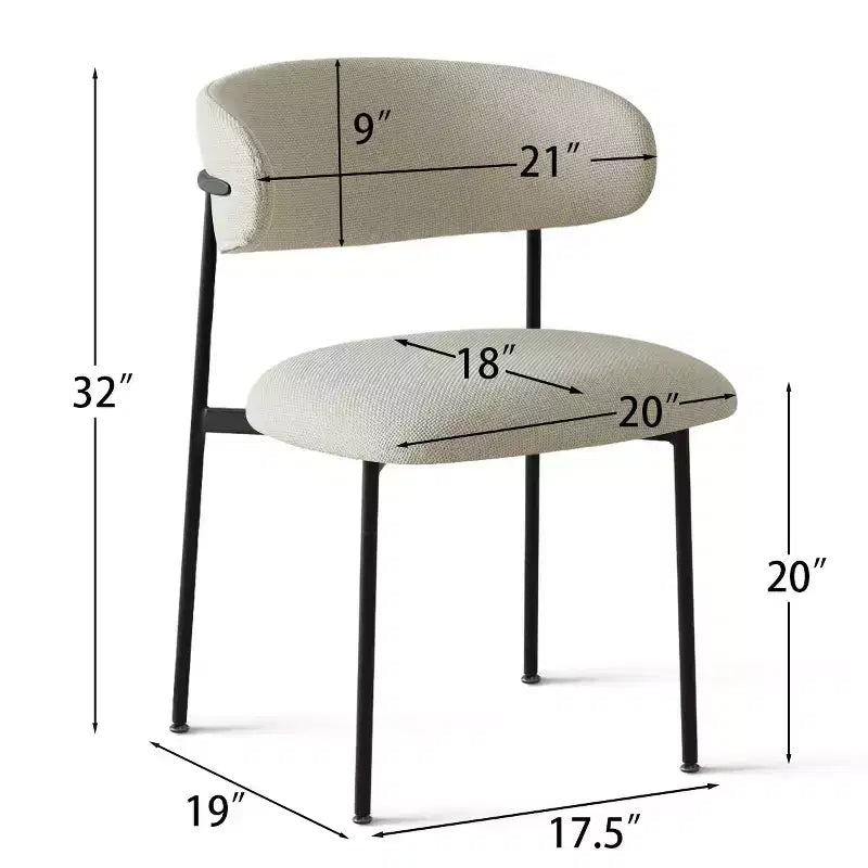 Set di 2 sedie da pranzo imbottite, sedie moderne da cucina con schienale aperto, seduta in morbido tessuto e gambe in metallo nero