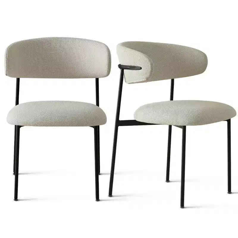 Set di 2 sedie da pranzo imbottite, sedie moderne da cucina con schienale aperto, seduta in morbido tessuto e gambe in metallo nero