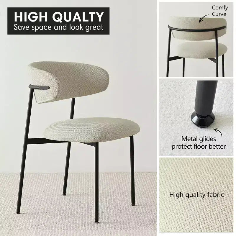 Set di 2 sedie da pranzo imbottite, sedie moderne da cucina con schienale aperto, seduta in morbido tessuto e gambe in metallo nero