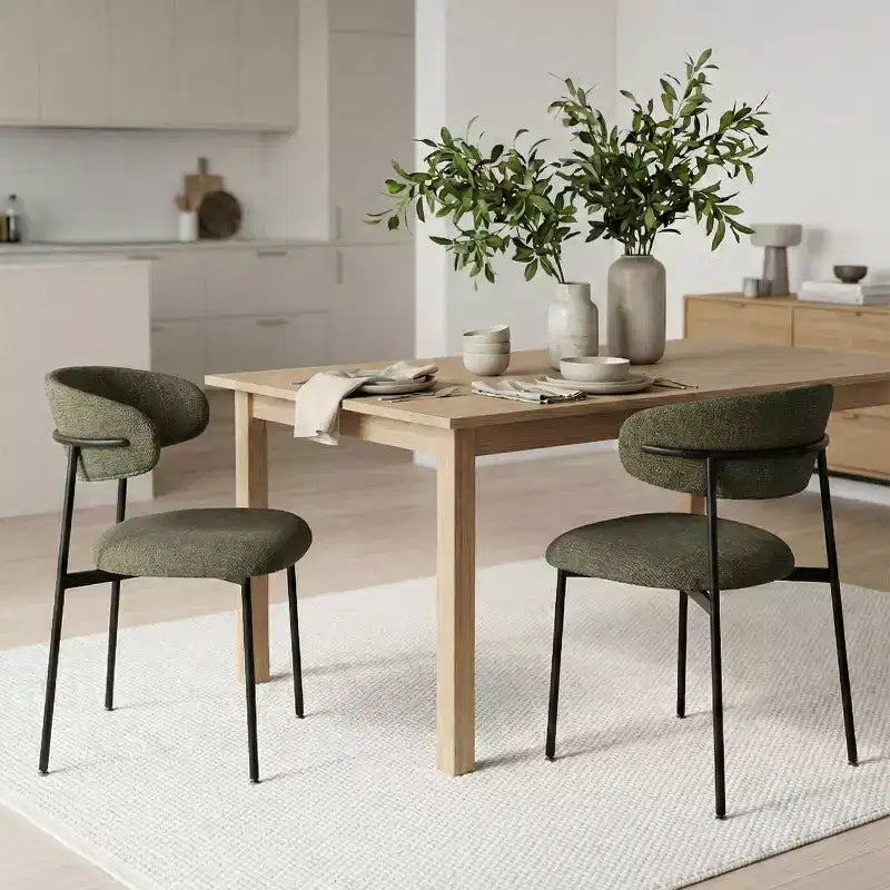 Set di 2 sedie da pranzo imbottite, sedie moderne da cucina con schienale aperto, seduta in morbido tessuto e gambe in metallo nero