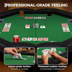 Tavolo da poker pieghevole da 48 pollici per 8 giocatori, tavolo da gioco portatile pieghevole con sponde imbottite, porta bicchieri in acciaio inossidabile, gambe in metallo pieghevoli