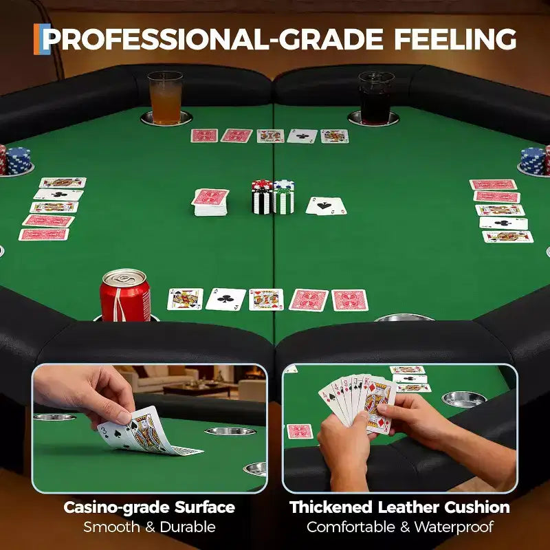 Tavolo da poker pieghevole da 48 pollici per 8 giocatori, tavolo da gioco portatile pieghevole con sponde imbottite, porta bicchieri in acciaio inossidabile, gambe in metallo pieghevoli