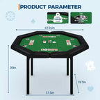 Tavolo da poker pieghevole da 48 pollici per 8 giocatori, tavolo da gioco portatile pieghevole con sponde imbottite, porta bicchieri in acciaio inossidabile, gambe in metallo pieghevoli