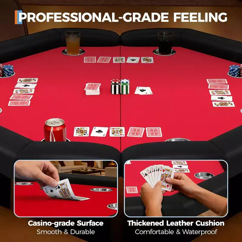 Tavolo da poker pieghevole da 48 pollici per 8 giocatori, tavolo da gioco portatile pieghevole con sponde imbottite, porta bicchieri in acciaio inossidabile, gambe in metallo pieghevoli