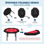Tavolo da poker pieghevole da 48 pollici per 8 giocatori, tavolo da gioco portatile pieghevole con sponde imbottite, porta bicchieri in acciaio inossidabile, gambe in metallo pieghevoli