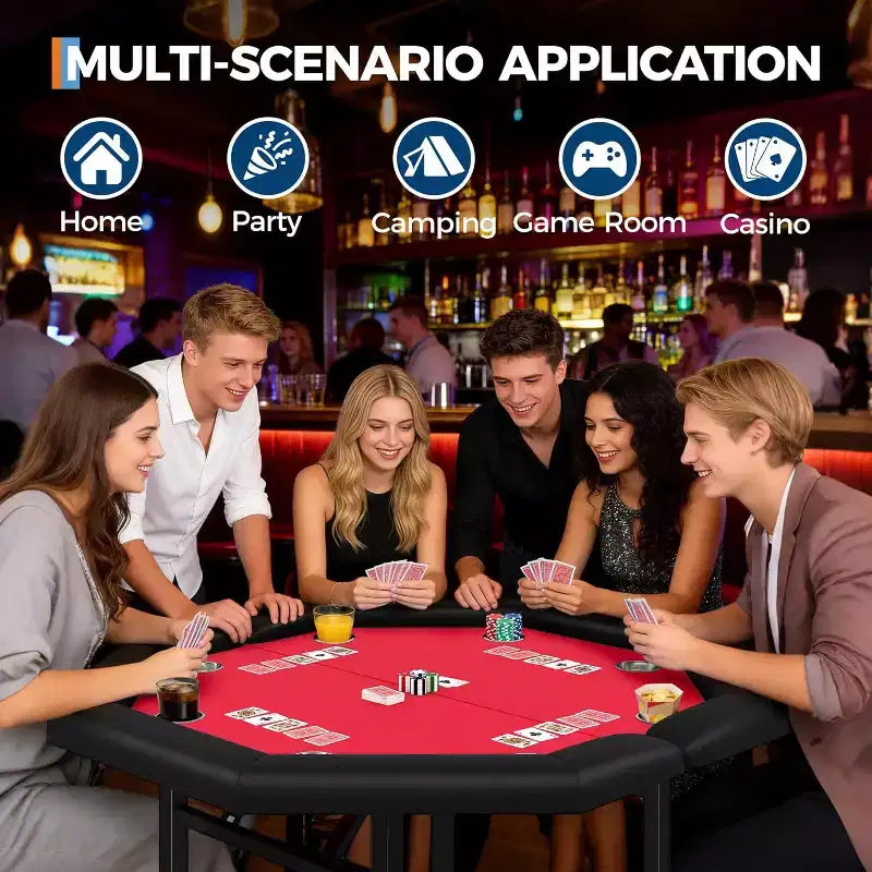 Tavolo da poker pieghevole da 48 pollici per 8 giocatori, tavolo da gioco portatile pieghevole con sponde imbottite, porta bicchieri in acciaio inossidabile, gambe in metallo pieghevoli