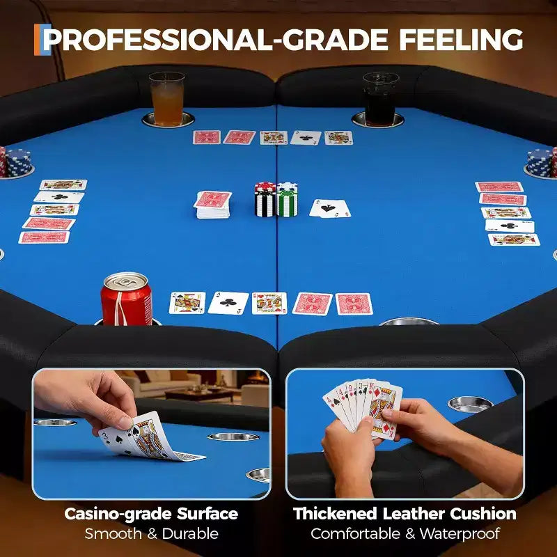 Tavolo da poker pieghevole da 48 pollici per 8 giocatori, tavolo da gioco portatile pieghevole con sponde imbottite, porta bicchieri in acciaio inossidabile, gambe in metallo pieghevoli