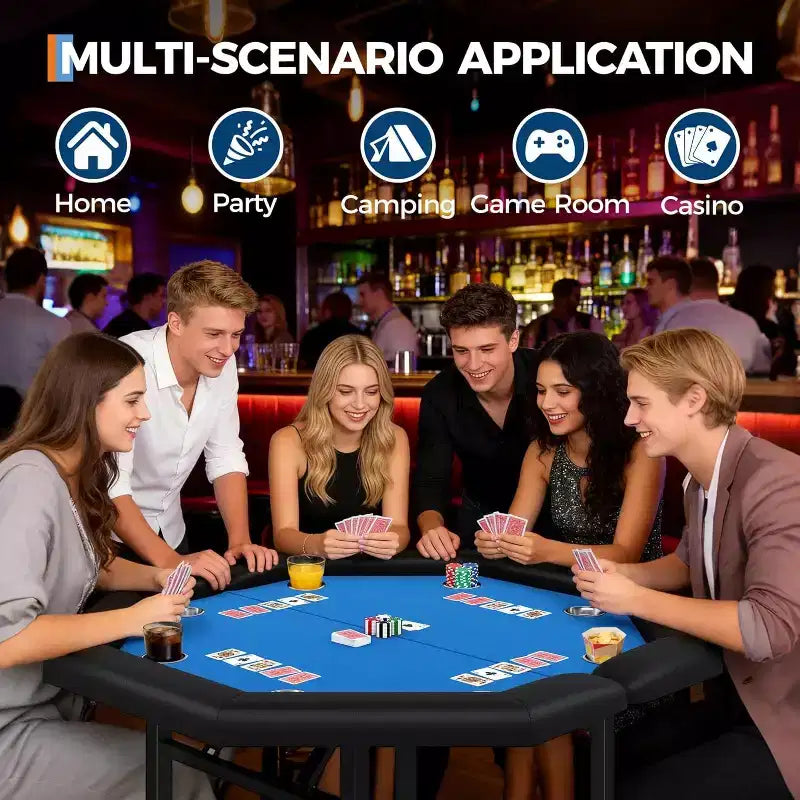 Tavolo da poker pieghevole da 48 pollici per 8 giocatori, tavolo da gioco portatile pieghevole con sponde imbottite, porta bicchieri in acciaio inossidabile, gambe in metallo pieghevoli