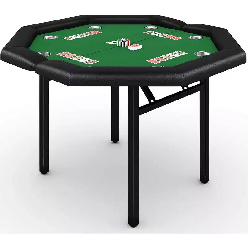Tavolo da poker pieghevole da 48 pollici per 8 giocatori, tavolo da gioco portatile pieghevole con sponde imbottite, porta bicchieri in acciaio inossidabile, gambe in metallo pieghevoli
