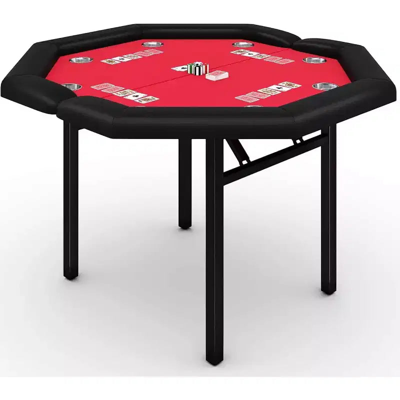 Tavolo da poker pieghevole da 48 pollici per 8 giocatori, tavolo da gioco portatile pieghevole con sponde imbottite, porta bicchieri in acciaio inossidabile, gambe in metallo pieghevoli
