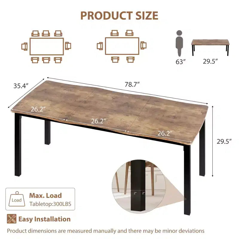 Tavolo da pranzo per 6-8 persone, tavolo rustico Wave con bordo irregolare, piano spesso in MDF e struttura in metallo, impermeabile, antigraffio, versatile, effetto marmo