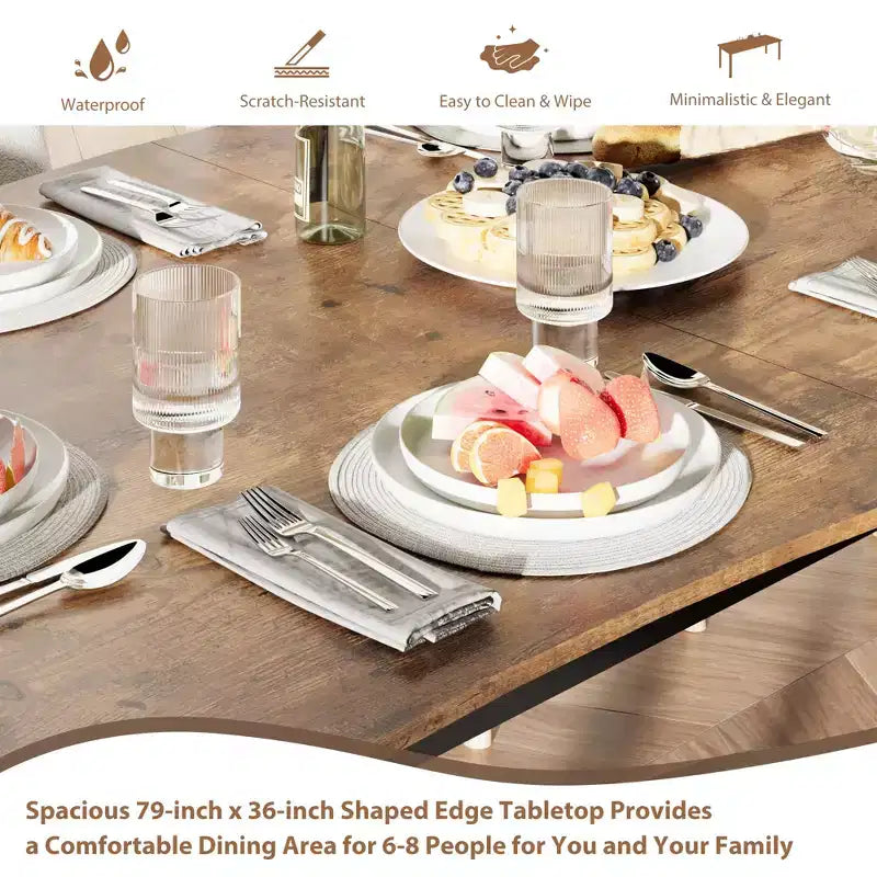 Tavolo da pranzo per 6-8 persone, tavolo rustico Wave con bordo irregolare, piano spesso in MDF e struttura in metallo, impermeabile, antigraffio, versatile, effetto marmo