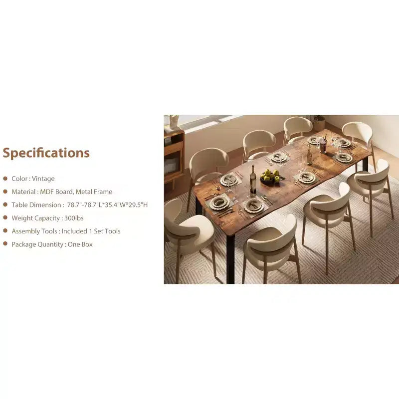 Tavolo da pranzo per 6-8 persone, tavolo rustico Wave con bordo irregolare, piano spesso in MDF e struttura in metallo, impermeabile, antigraffio, versatile, effetto marmo