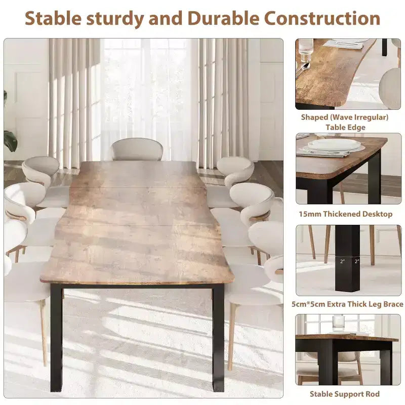 Tavolo da pranzo per 6-8 persone, tavolo rustico Wave con bordo irregolare, piano spesso in MDF e struttura in metallo, impermeabile, antigraffio, versatile, effetto marmo