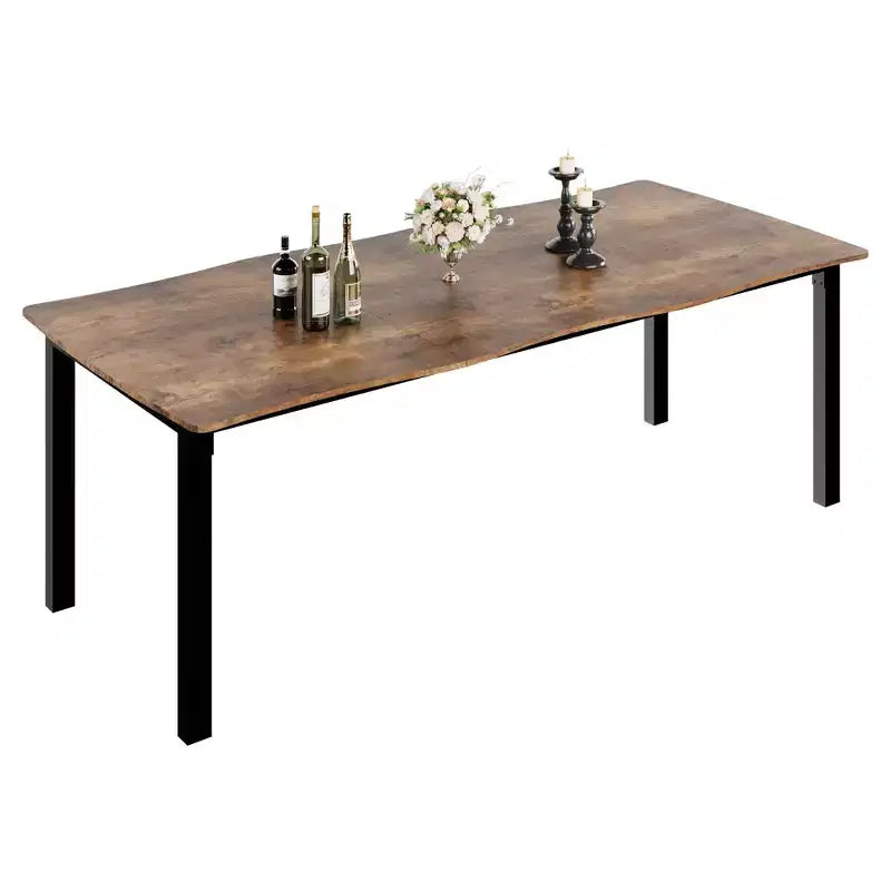 Tavolo da pranzo per 6-8 persone, tavolo rustico Wave con bordo irregolare, piano spesso in MDF e struttura in metallo, impermeabile, antigraffio, versatile, effetto marmo