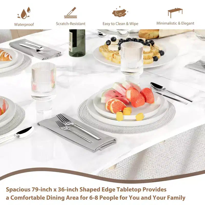 Tavolo da pranzo per 6-8 persone, tavolo rustico Wave con bordo irregolare, piano spesso in MDF e struttura in metallo, impermeabile, antigraffio, versatile, effetto marmo