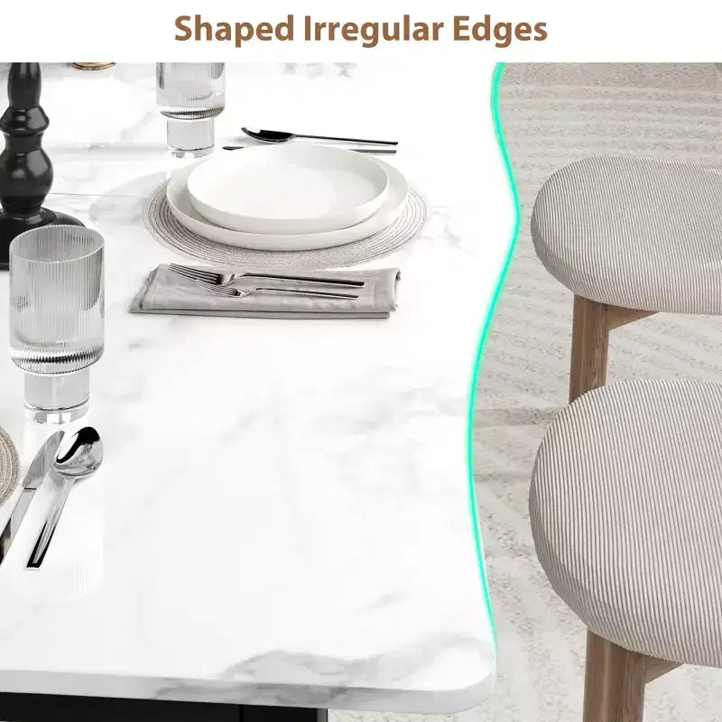 Tavolo da pranzo per 6-8 persone, tavolo rustico Wave con bordo irregolare, piano spesso in MDF e struttura in metallo, impermeabile, antigraffio, versatile, effetto marmo