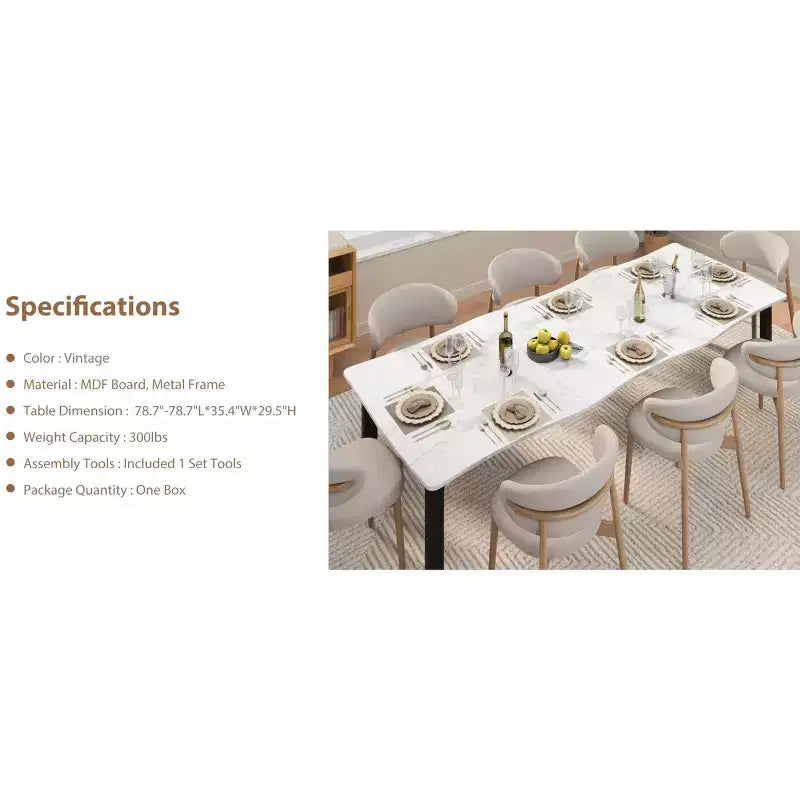 Tavolo da pranzo per 6-8 persone, tavolo rustico Wave con bordo irregolare, piano spesso in MDF e struttura in metallo, impermeabile, antigraffio, versatile, effetto marmo