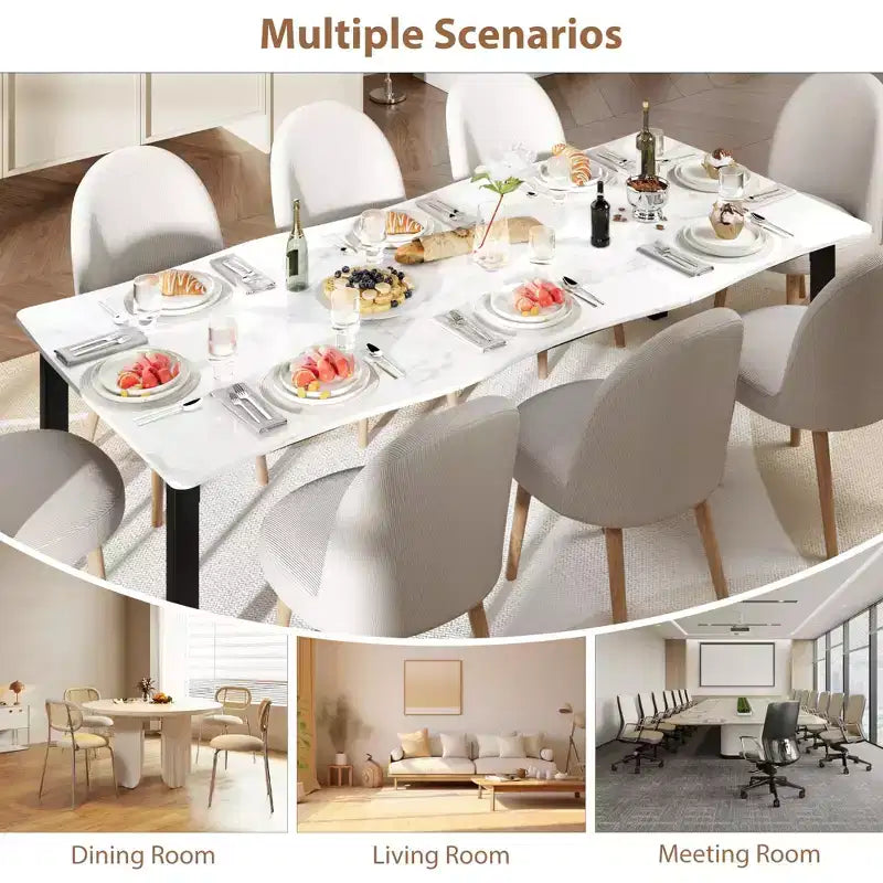 Tavolo da pranzo per 6-8 persone, tavolo rustico Wave con bordo irregolare, piano spesso in MDF e struttura in metallo, impermeabile, antigraffio, versatile, effetto marmo