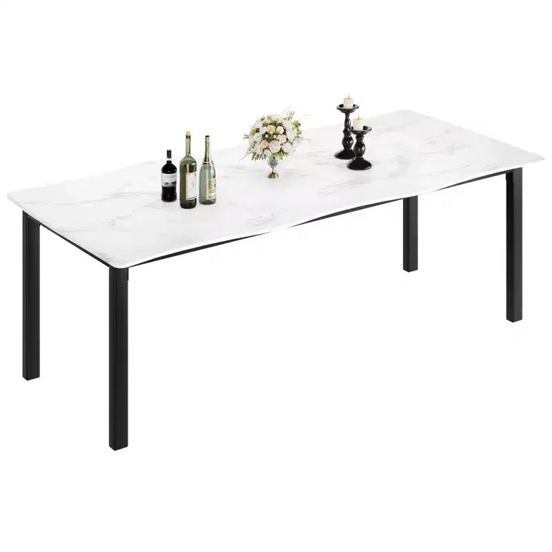 Tavolo da pranzo per 6-8 persone, tavolo rustico Wave con bordo irregolare, piano spesso in MDF e struttura in metallo, impermeabile, antigraffio, versatile, effetto marmo