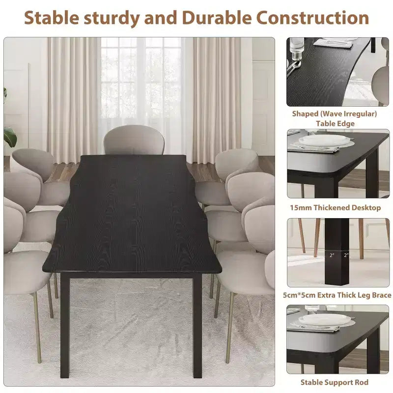 Tavolo da pranzo per 6-8 persone, tavolo rustico Wave con bordo irregolare, piano spesso in MDF e struttura in metallo, impermeabile, antigraffio, versatile, effetto marmo