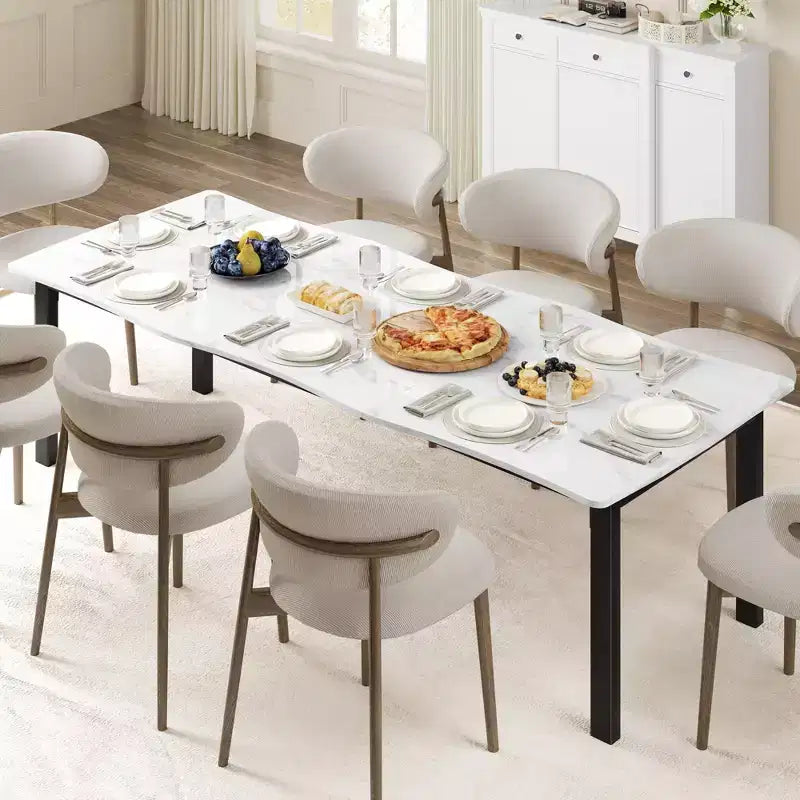 Tavolo da pranzo per 6-8 persone, tavolo rustico Wave con bordo irregolare, piano spesso in MDF e struttura in metallo, impermeabile, antigraffio, versatile, effetto marmo