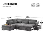 Moderno Divano Sezionale a L Estraibile in ciniglia 107 con Ottomana Contenitore e Console Bracciolo Regolabile con Porte di Ricarica