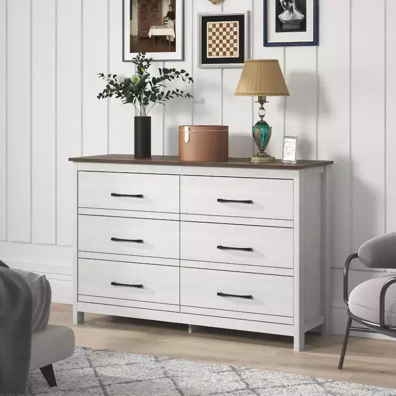 Comò a 6 cassetti con scorrimento fluido in rovere bianco perla 47 W