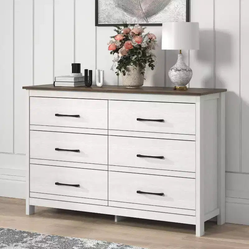 Comò a 6 cassetti con scorrimento fluido in rovere bianco perla 47 W