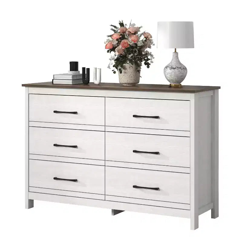 Comò a 6 cassetti con scorrimento fluido in rovere bianco perla 47 W