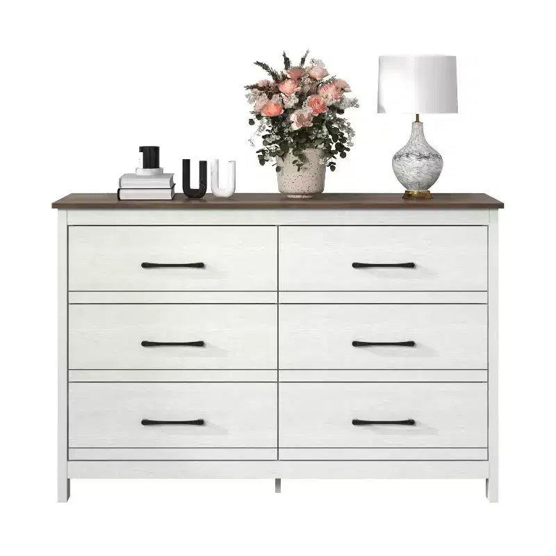 Comò a 6 cassetti con scorrimento fluido in rovere bianco perla 47 W