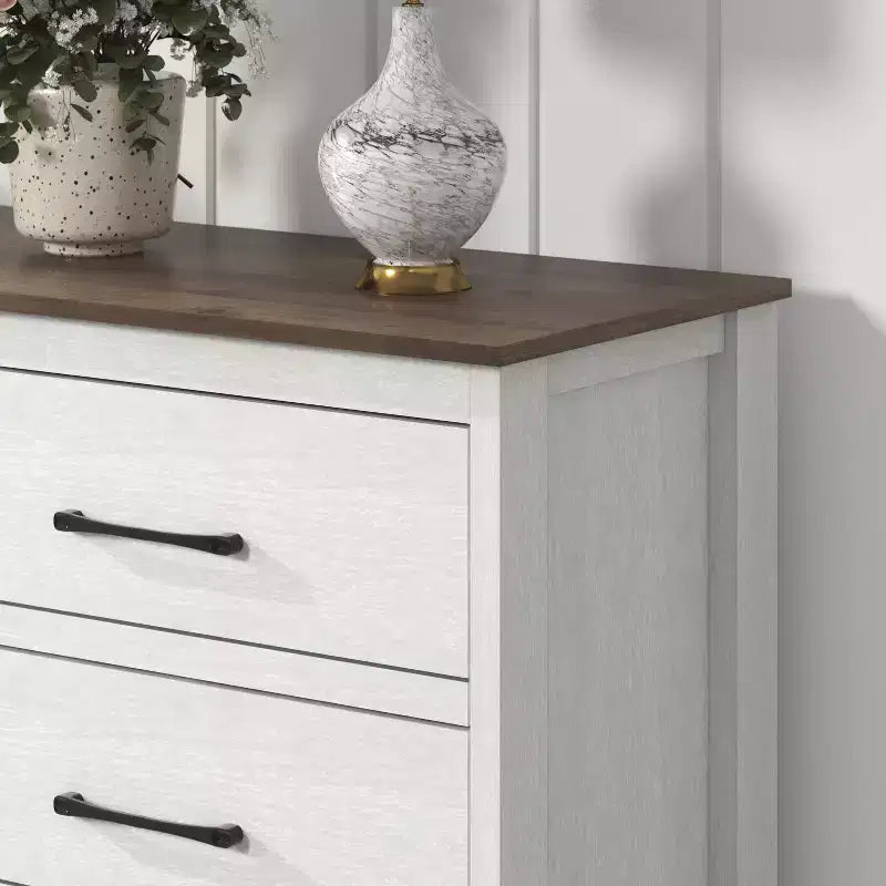 Comò a 6 cassetti con scorrimento fluido in rovere bianco perla 47 W