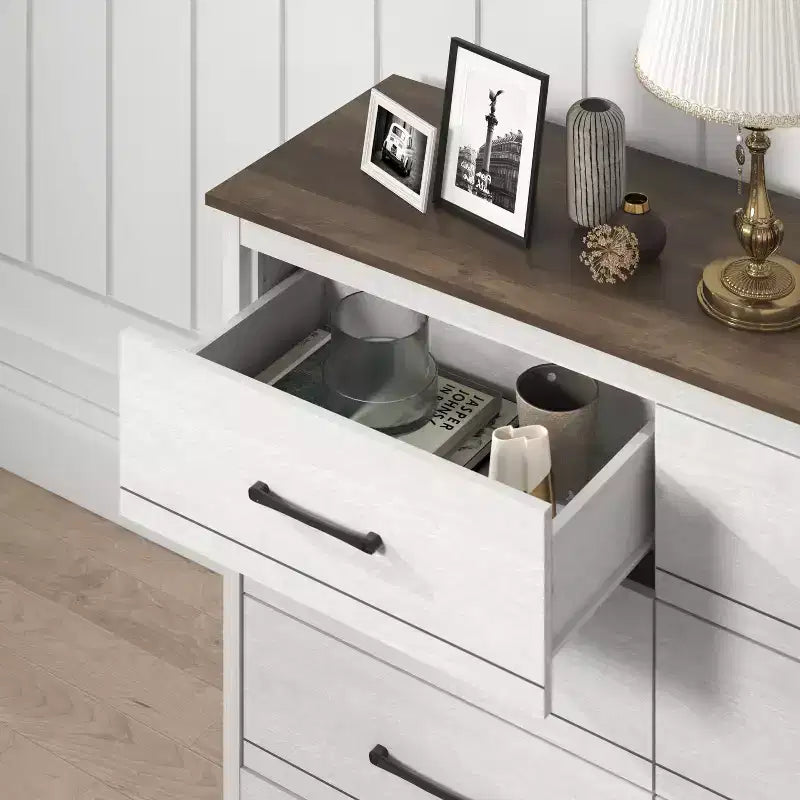 Comò a 6 cassetti con scorrimento fluido in rovere bianco perla 47 W