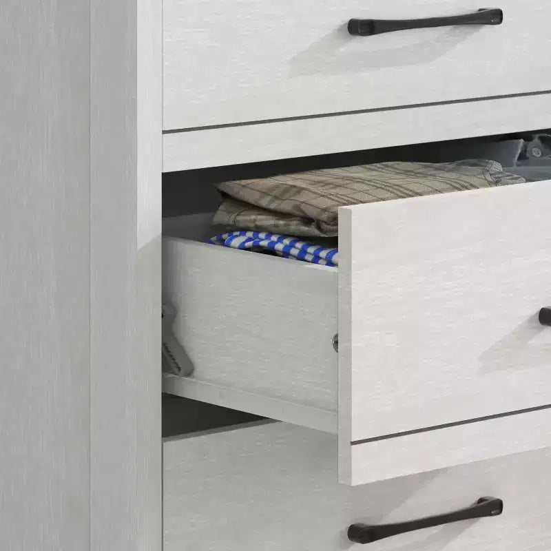 Comò a 6 cassetti con scorrimento fluido in rovere bianco perla 47 W