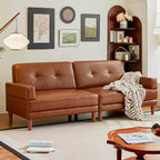 ATJafurn Modern 94.5-inch Luxury Brown Leather Sofa  Minimalist Modern Style Sturdy Frame Soft Touch Breathable and Easy-to-Clean Surface