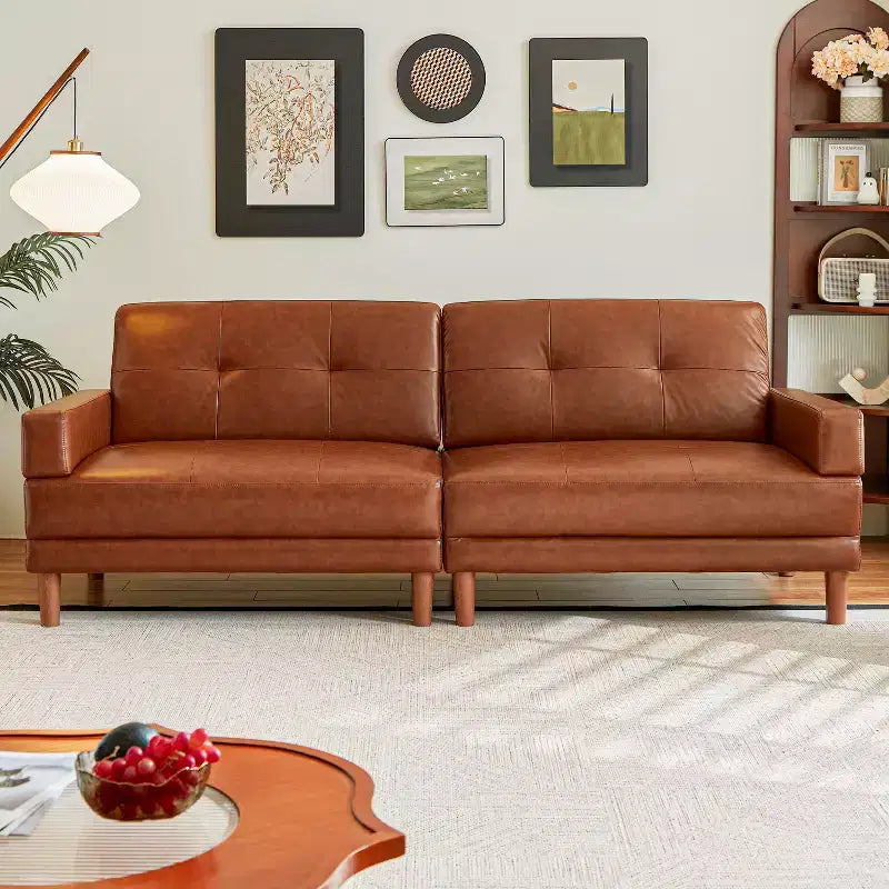Divano moderno di lusso in pelle marrone da 240 cm Stile minimalista moderno Struttura robusta Superficie morbida, traspirante e facile da pulire