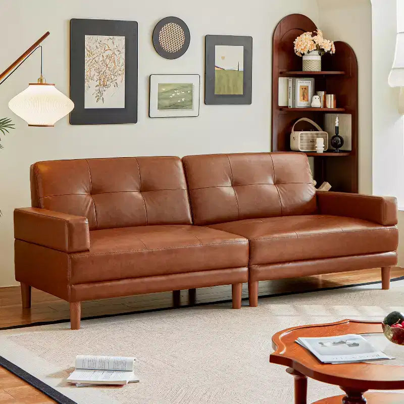 Divano moderno di lusso in pelle marrone da 240 cm Stile minimalista moderno Struttura robusta Superficie morbida, traspirante e facile da pulire