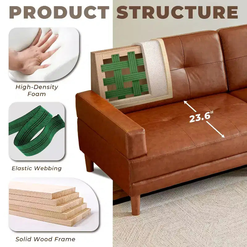 Divano moderno di lusso in pelle marrone da 240 cm Stile minimalista moderno Struttura robusta Superficie morbida, traspirante e facile da pulire