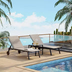 2 Sedie a Sdraio da Giardino in Tessuto con Tavolino, Set Sdraio da Esterno, Lettino da Piscina con Schienale Regolabile in 5 Posizioni, Sedia a Sdraio per Piscina, Giardino, Spiaggia