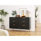 Comò a 6 cassetti per camera da letto, Comodino a 6 cassetti in legno con maniglie in metallo, Comò portaoggetti dal design curvo per casa, ufficio, soggiorno, camera da letto nero