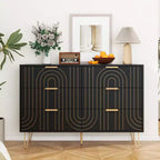 Comò a 6 cassetti per camera da letto, Comodino a 6 cassetti in legno con maniglie in metallo, Comò portaoggetti dal design curvo per casa, ufficio, soggiorno, camera da letto nero