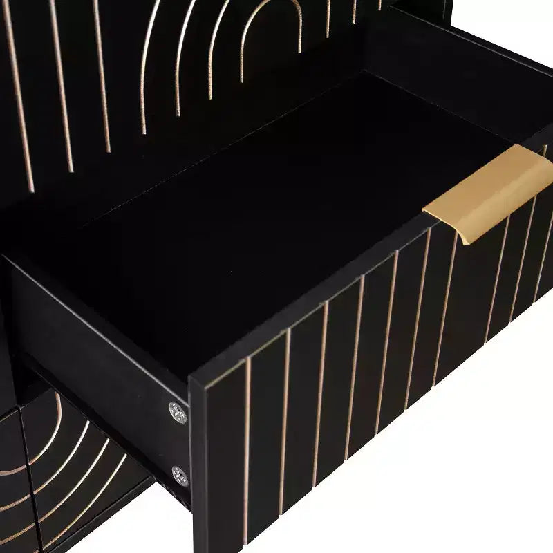Comò a 6 cassetti per camera da letto, Comodino a 6 cassetti in legno con maniglie in metallo, Comò portaoggetti dal design curvo per casa, ufficio, soggiorno, camera da letto nero