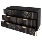 Comò a 6 cassetti per camera da letto, Comodino a 6 cassetti in legno con maniglie in metallo, Comò portaoggetti dal design curvo per casa, ufficio, soggiorno, camera da letto nero