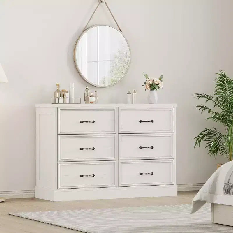 Comodino a 6 cassetti, mobile contenitore in legno con cassetti spaziosi, organizer salvaspazio da camera
