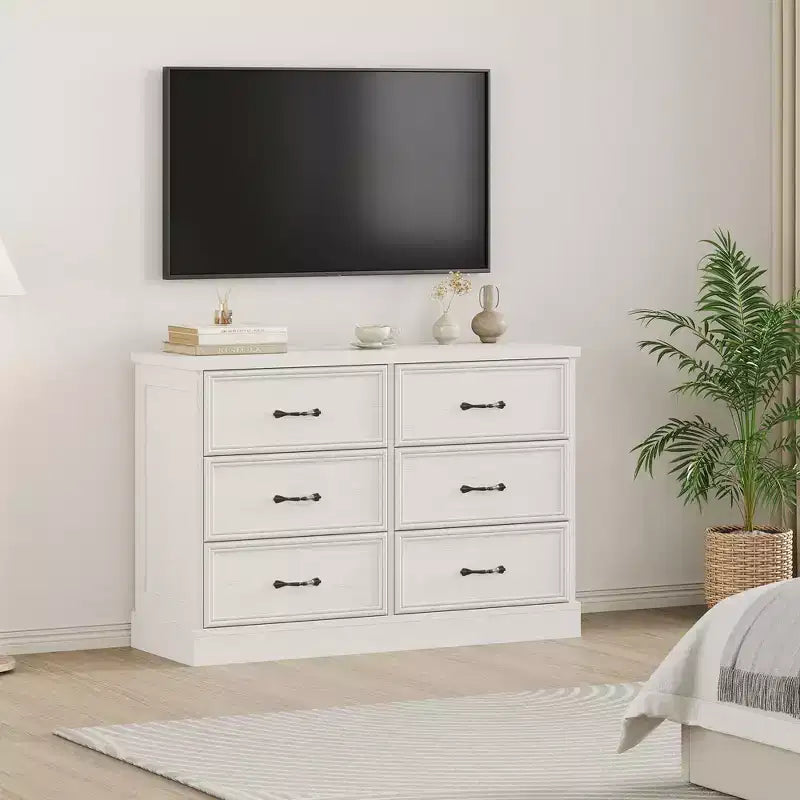 Comodino a 6 cassetti, mobile contenitore in legno con cassetti spaziosi, organizer salvaspazio da camera