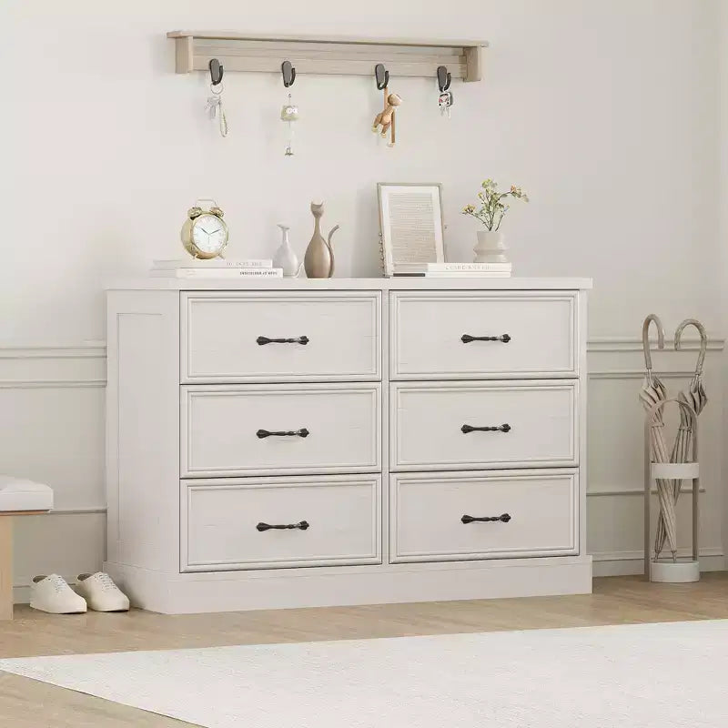 Comodino a 6 cassetti, mobile contenitore in legno con cassetti spaziosi, organizer salvaspazio da camera